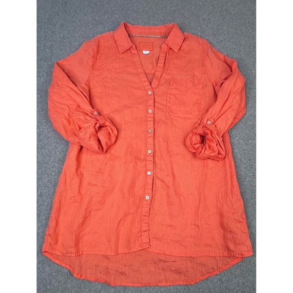Sigrid Olsen Tops - Sigrid Olsen Linen Top Orange Roll Sleeve Women's Size M Tunic Lagenlook Coastal